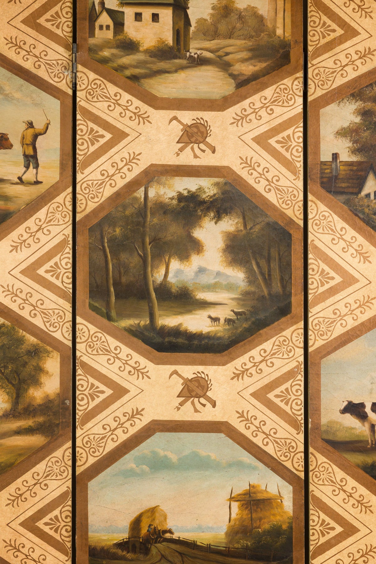 Vintage Chinese Three-Panel Painted Leather Screen, additional gallery view 12
