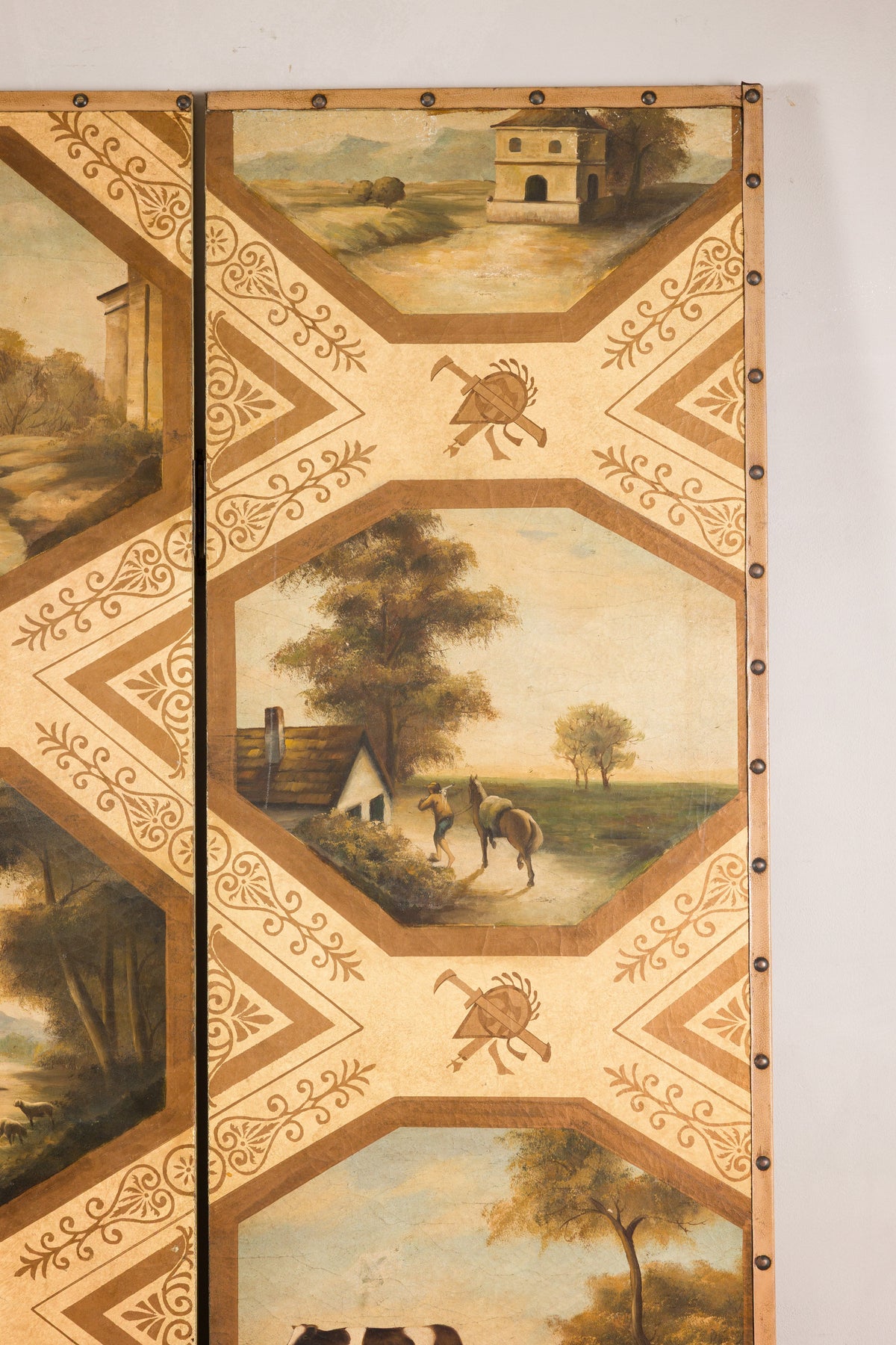 Vintage Chinese Three-Panel Painted Leather Screen, additional gallery view 13