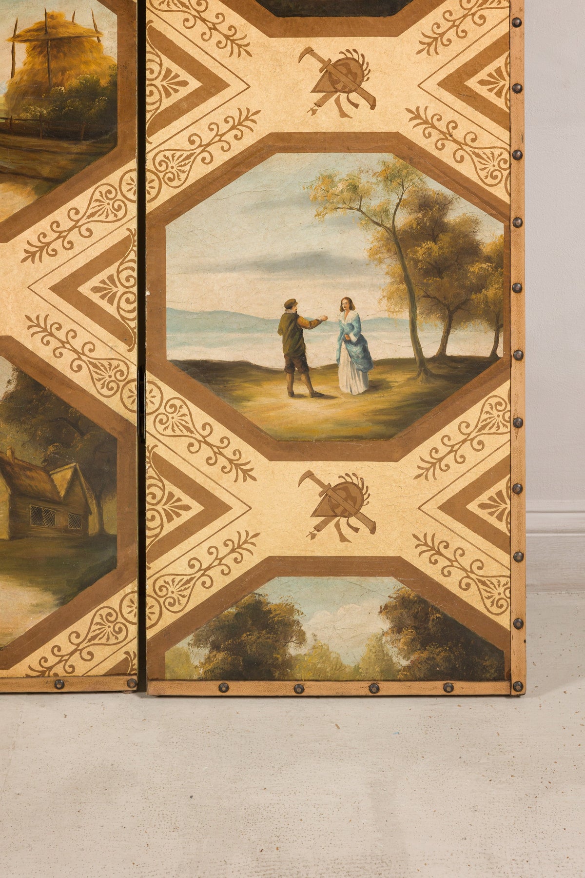 Vintage Chinese Three-Panel Painted Leather Screen, additional gallery view 15
