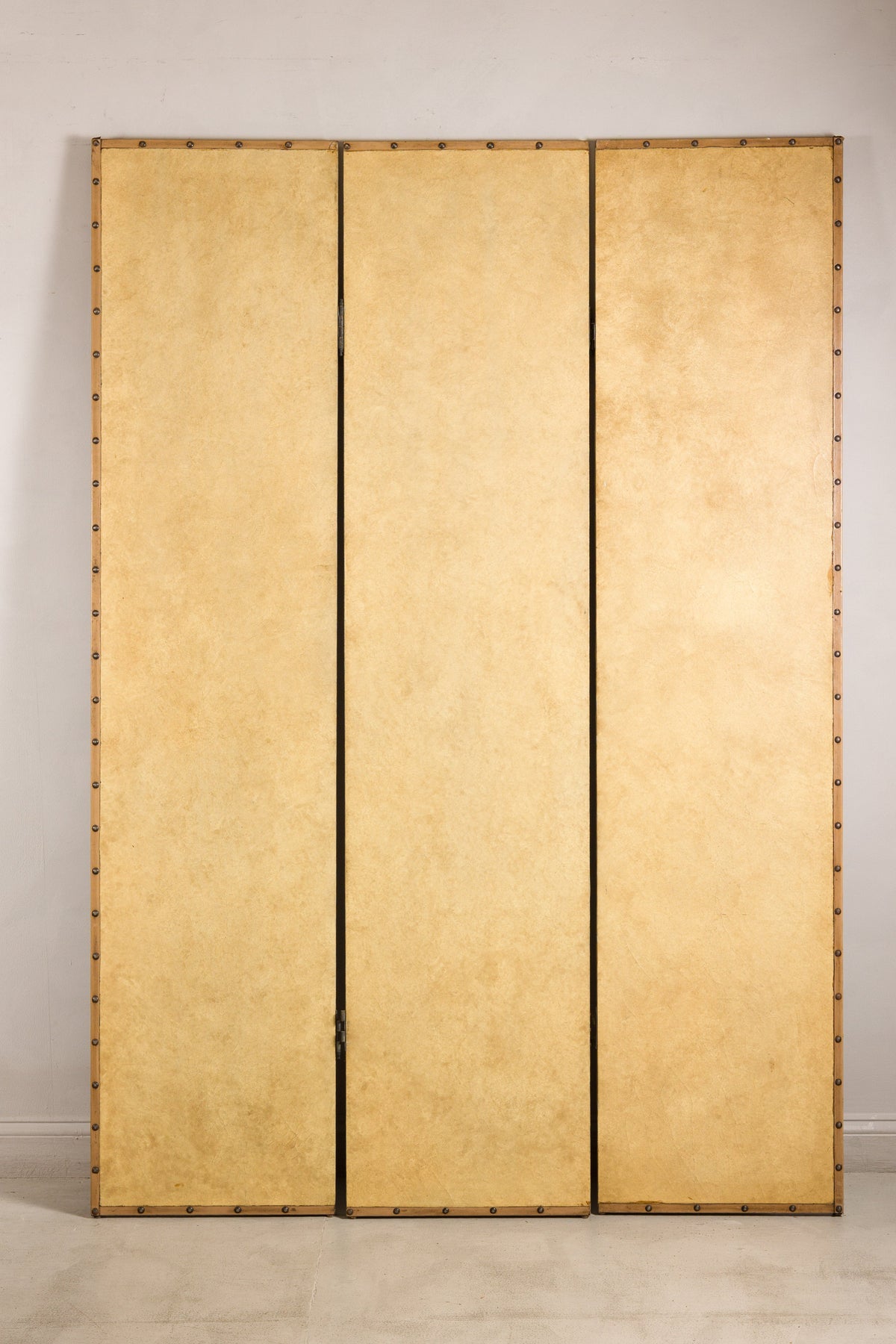 Vintage Chinese Three-Panel Painted Leather Screen, additional gallery view 18