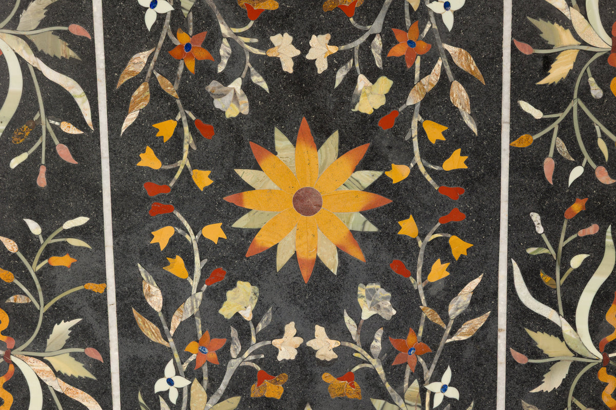 Vintage Pietra Dura Marble Tabletop with Floral Stone Inlay, top view