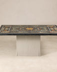 Vintage Pietra Dura Marble Tabletop with Floral Stone Inlay, top view