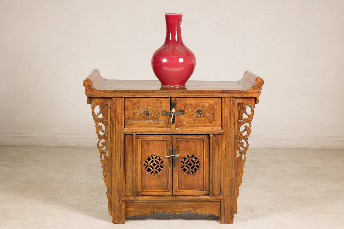 Late-19th-Century Chinese Carved Wood Altar Cabinet, full gallery view