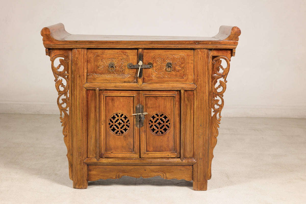 Late-19th-Century Chinese Carved Wood Altar Cabinet, alternate angle