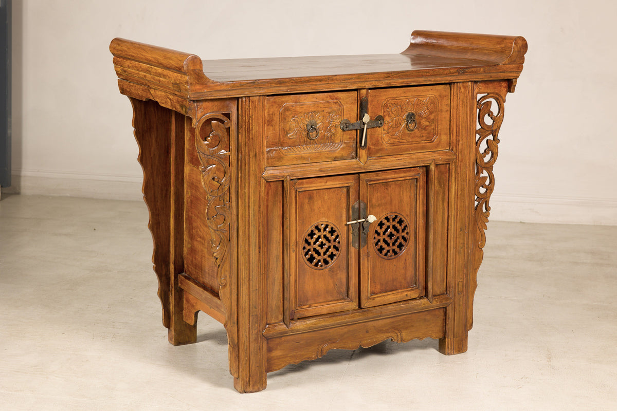 Late-19th-Century Chinese Carved Wood Altar Cabinet, side view