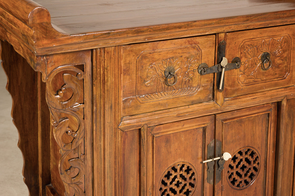 Late-19th-Century Chinese Carved Wood Altar Cabinet, construction detail