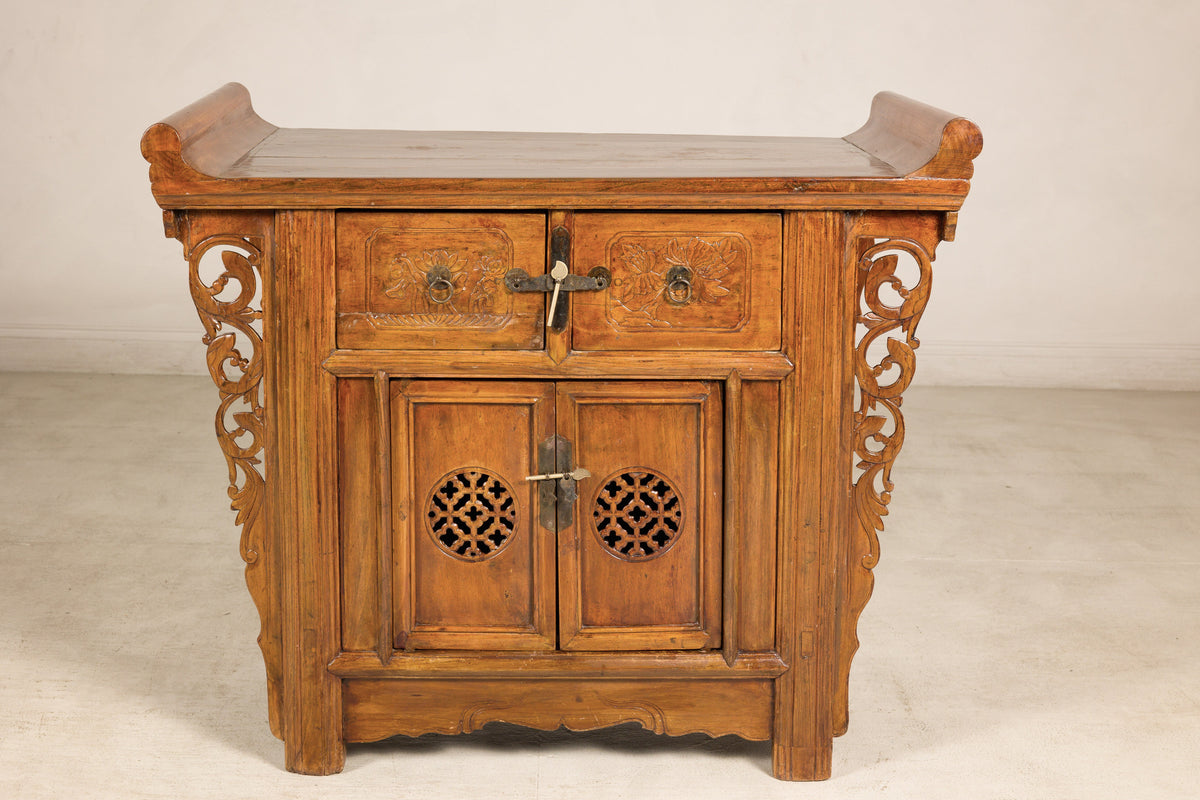 Late-19th-Century Chinese Carved Wood Altar Cabinet, reverse view