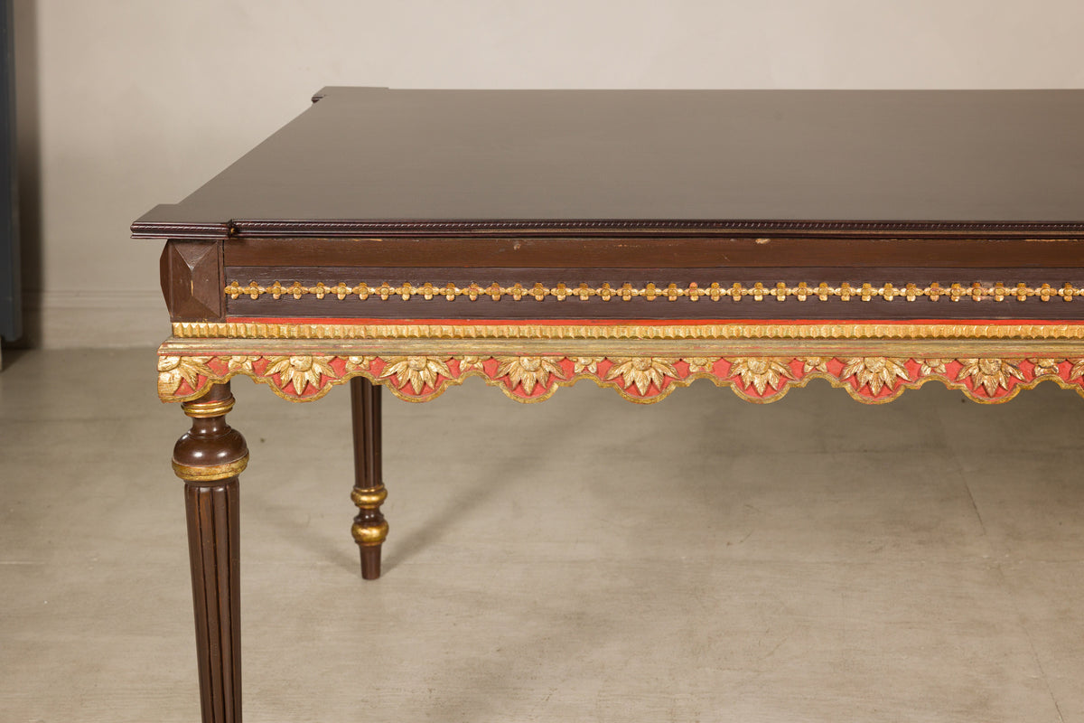 Large Indonesian Mahogany Center Table with Gilt Carved Apron, construction detail