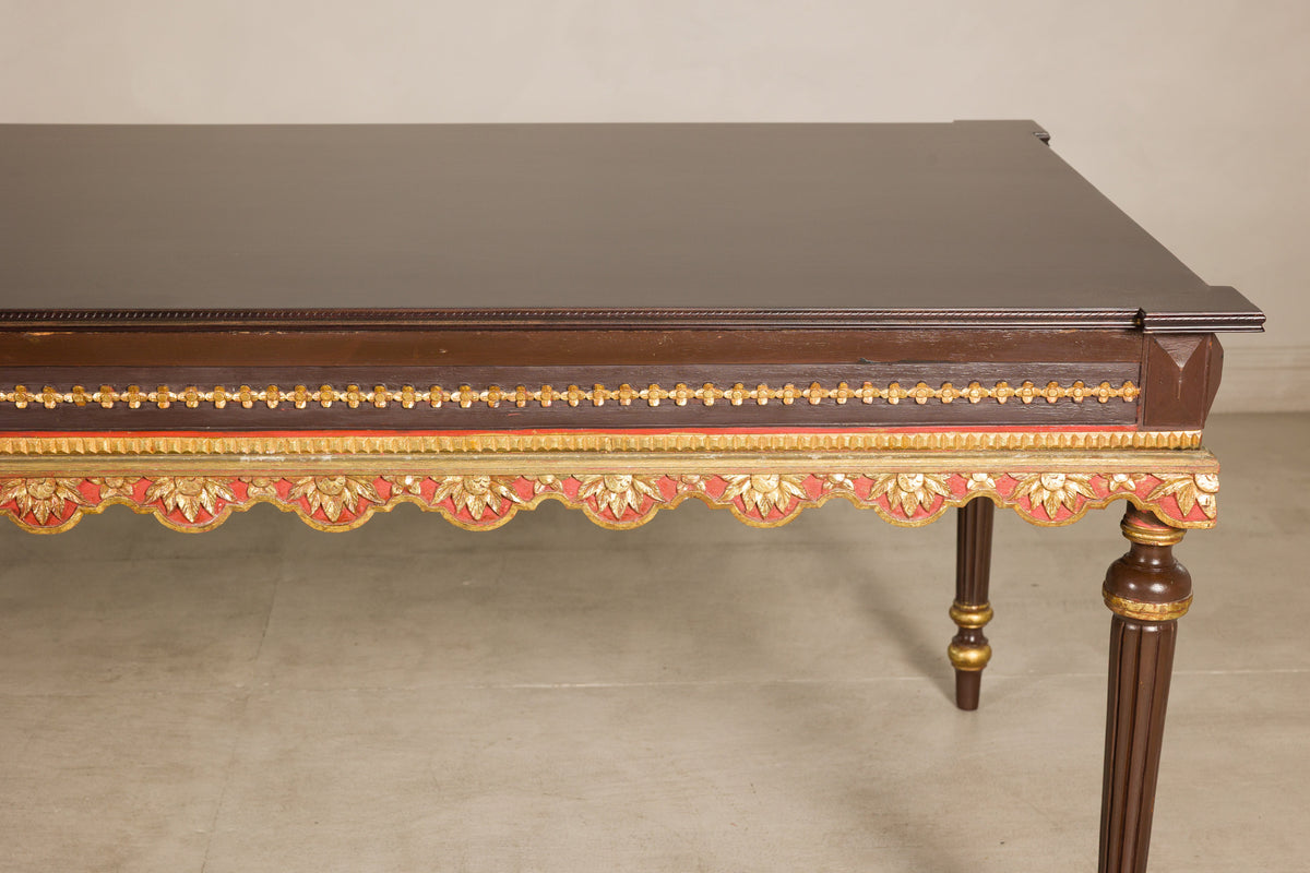 Large Indonesian Mahogany Center Table with Gilt Carved Apron, reverse view