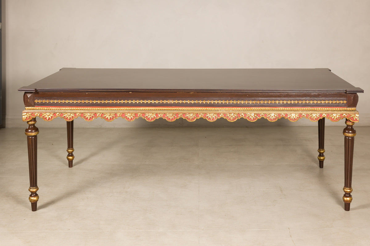 Large Indonesian Mahogany Center Table with Gilt Carved Apron, close-up detail
