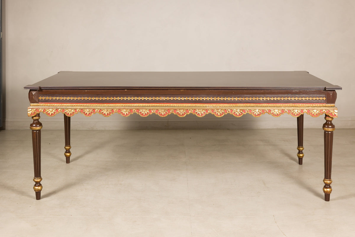Large Indonesian Mahogany Center Table with Gilt Carved Apron, additional gallery view 11