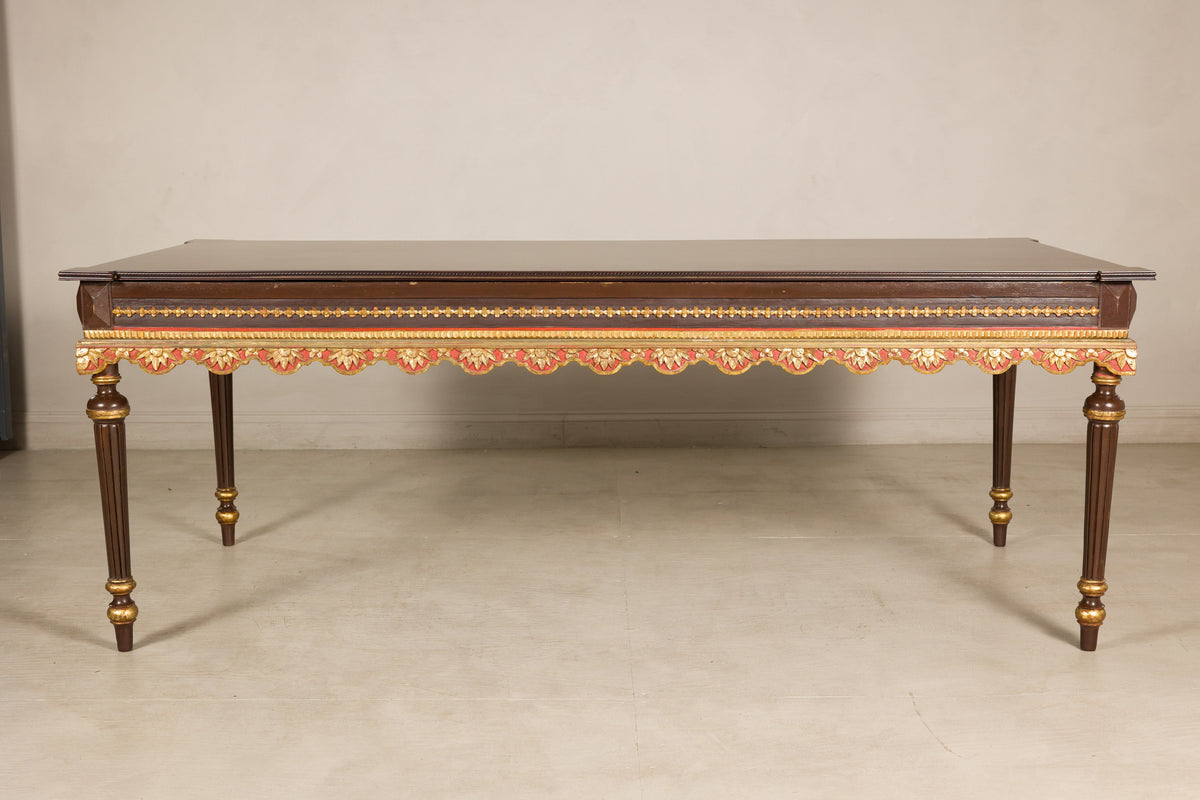 Large Indonesian Mahogany Center Table with Gilt Carved Apron, additional gallery view 12