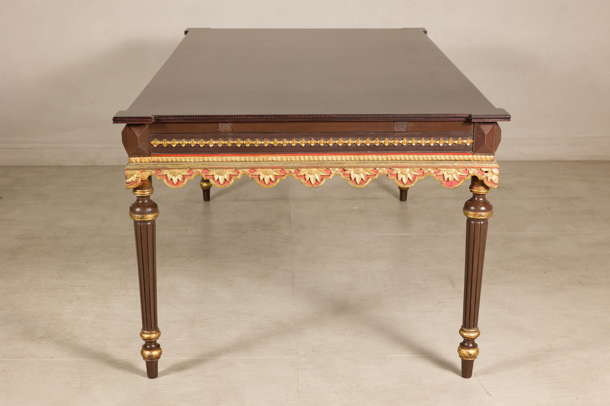 Large Indonesian Mahogany Center Table with Gilt Carved Apron, additional gallery view 13
