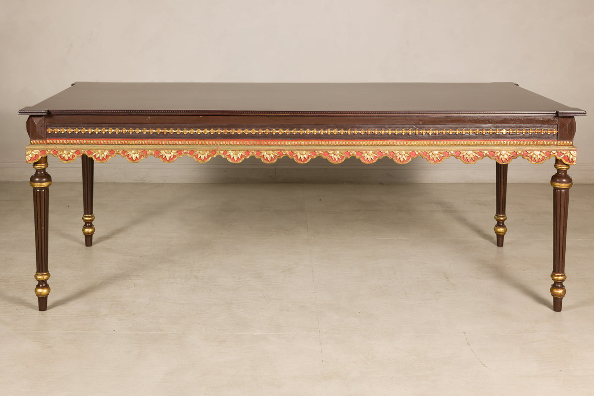 Large Indonesian Mahogany Center Table with Gilt Carved Apron, additional gallery view 14