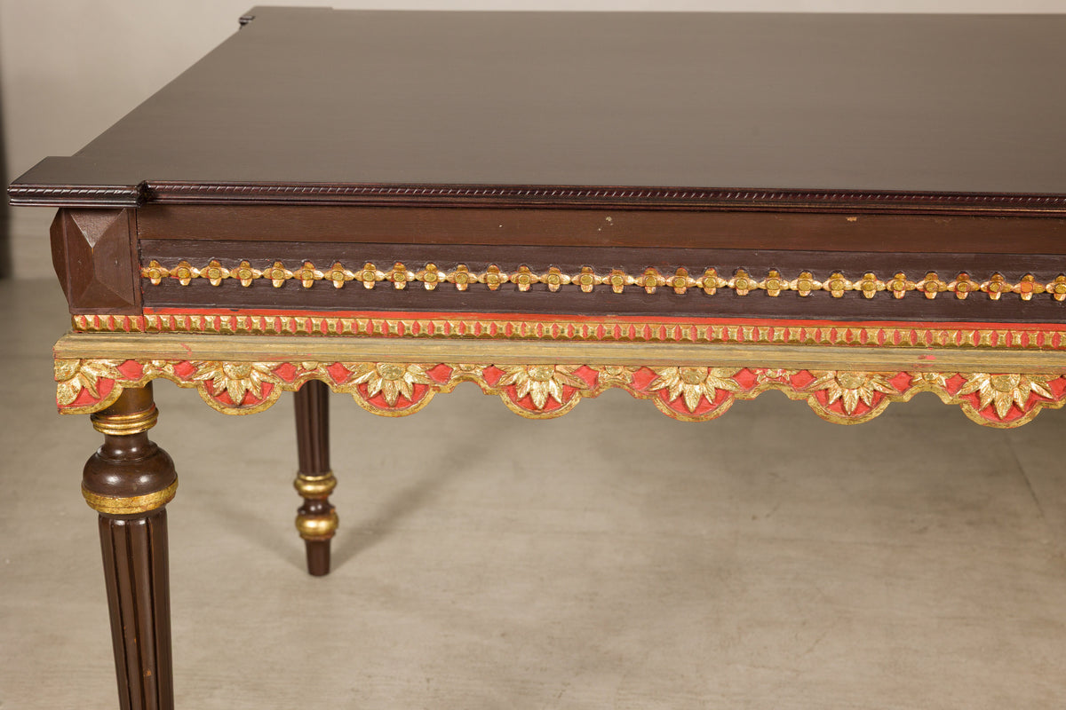 Large Indonesian Mahogany Center Table with Gilt Carved Apron, additional gallery view 15