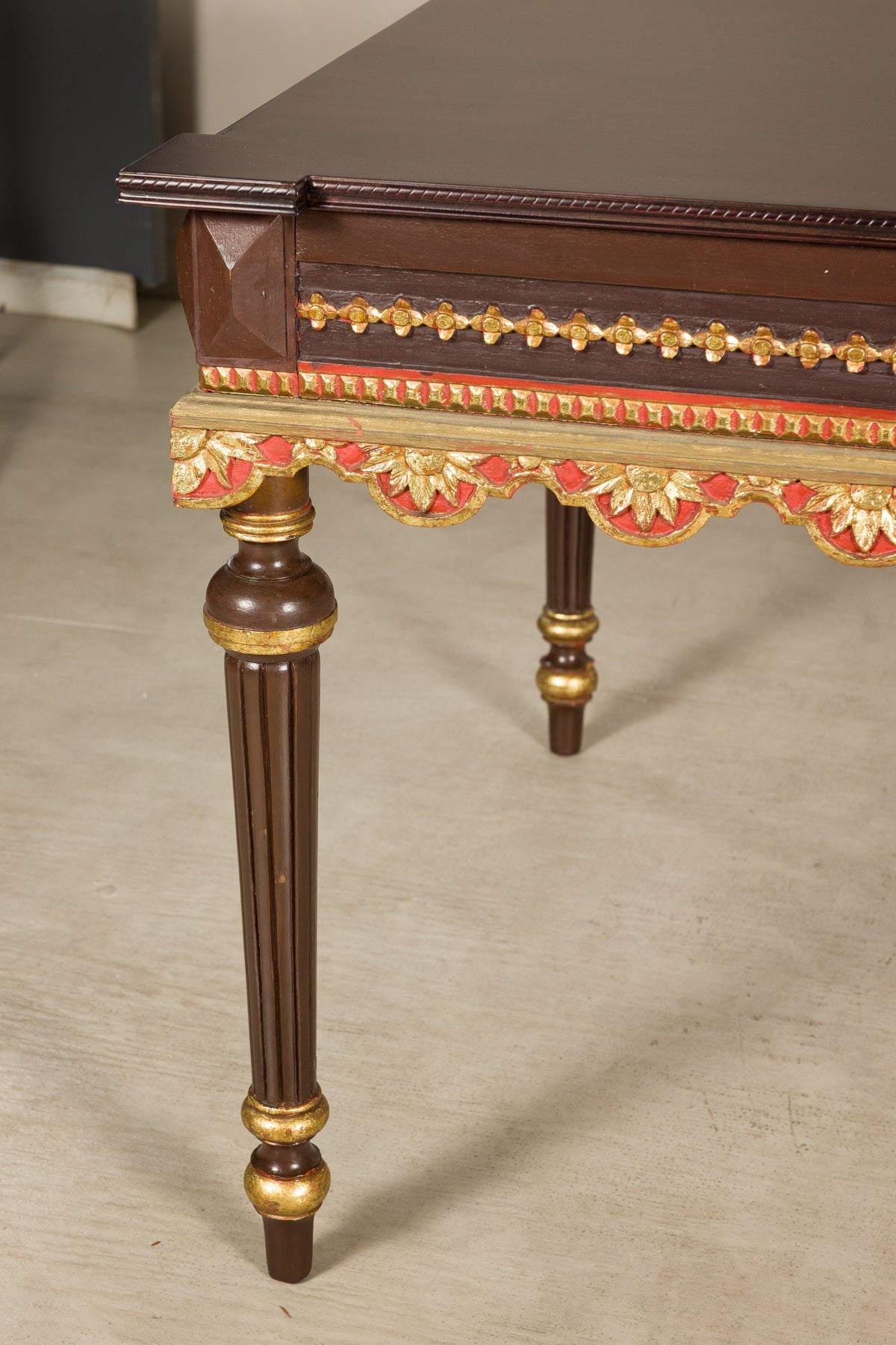 Large Indonesian Mahogany Center Table with Gilt Carved Apron, additional gallery view 17