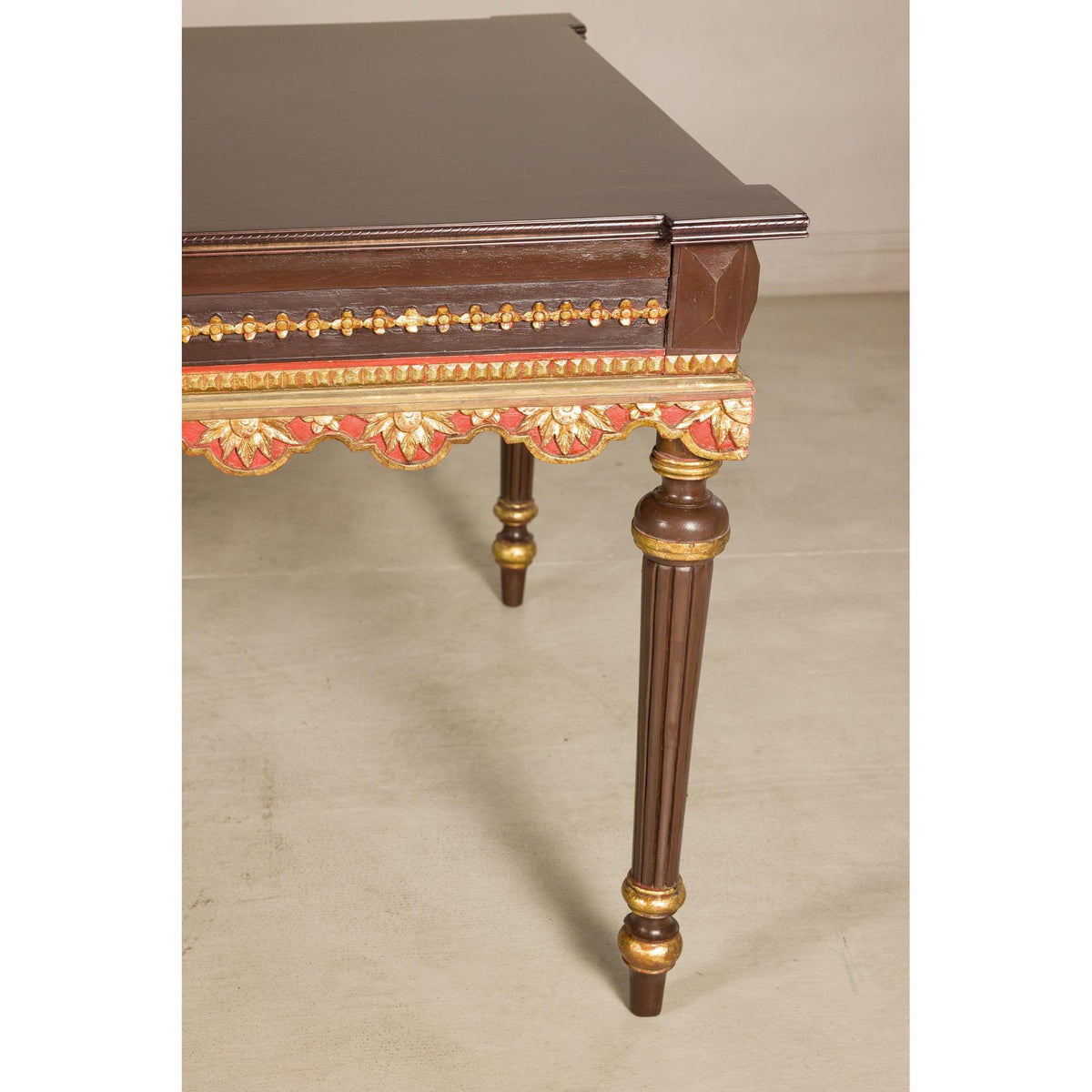 Large Indonesian Mahogany Center Table with Gilt Carved Apron, additional gallery view 18
