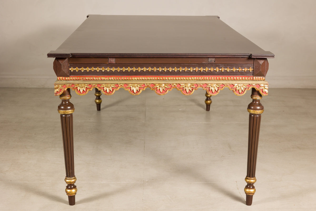Large Indonesian Mahogany Center Table with Gilt Carved Apron, additional gallery view 19
