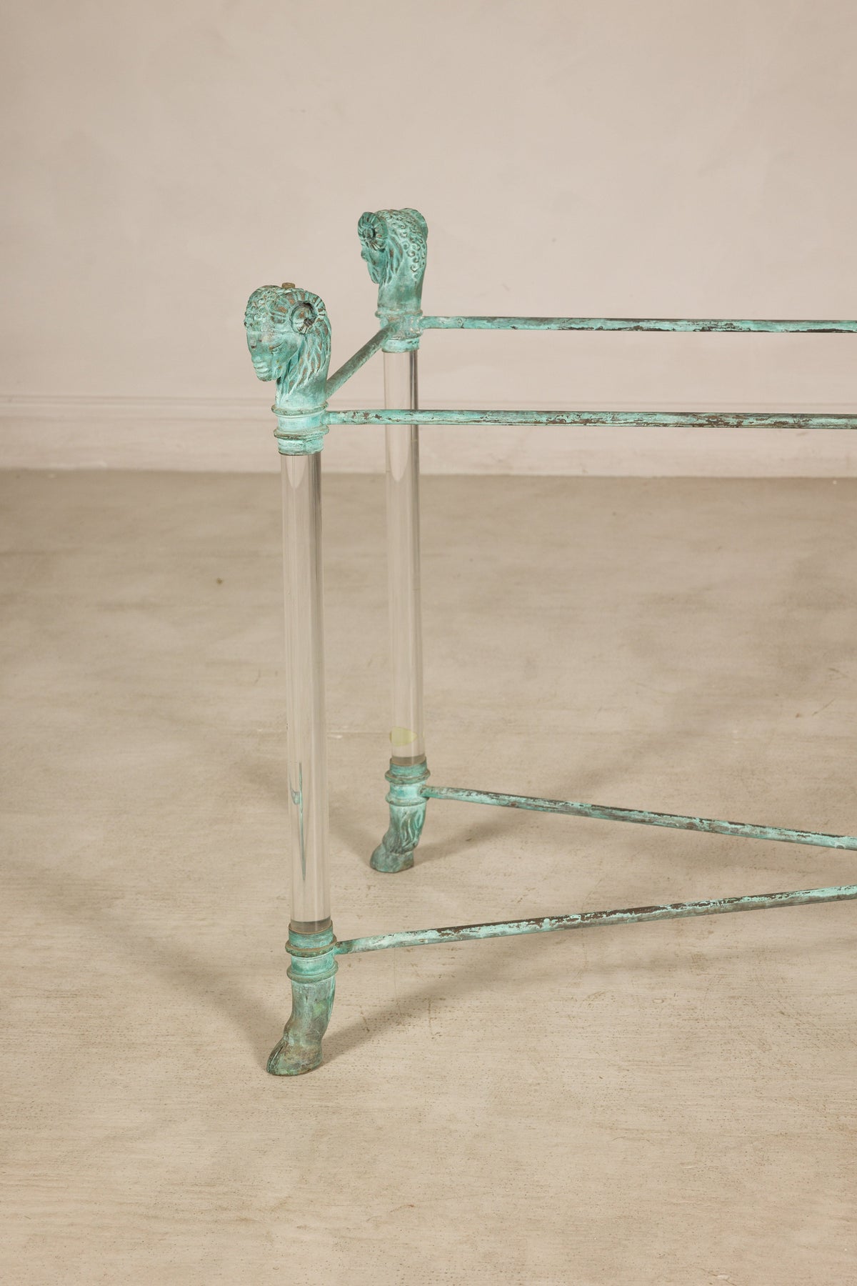 Vintage Empire-Style Bronze and Lucite Console Table Base, surface detail