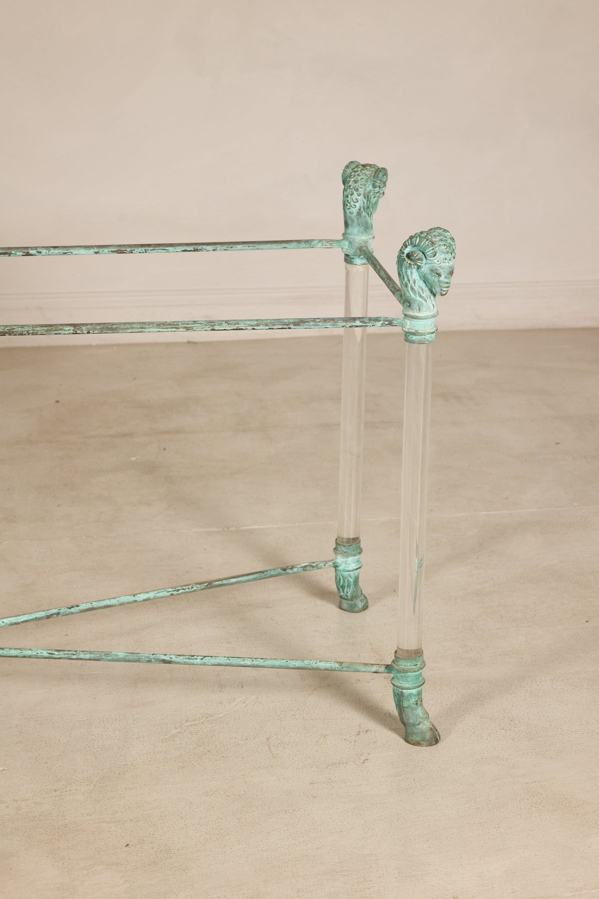 Vintage Empire-Style Bronze and Lucite Console Table Base, construction detail