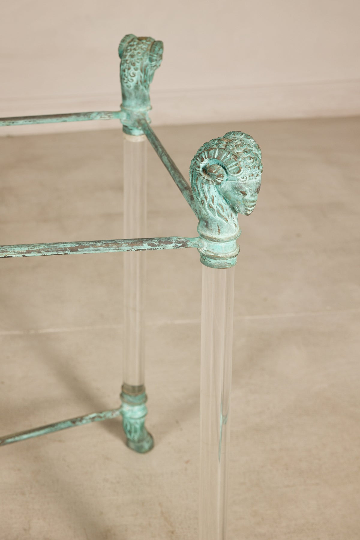 Vintage Empire-Style Bronze and Lucite Console Table Base, close-up detail