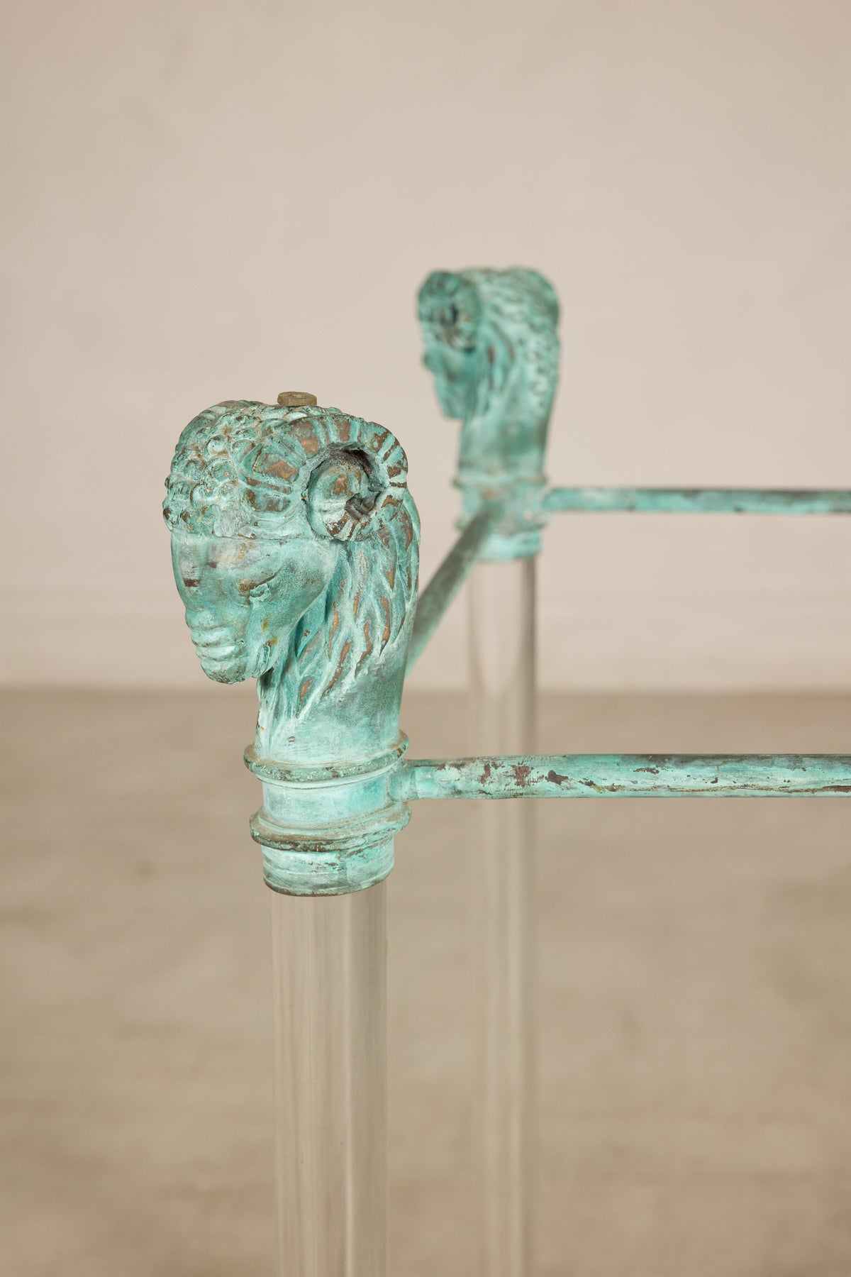 Vintage Empire-Style Bronze and Lucite Console Table Base, base detail
