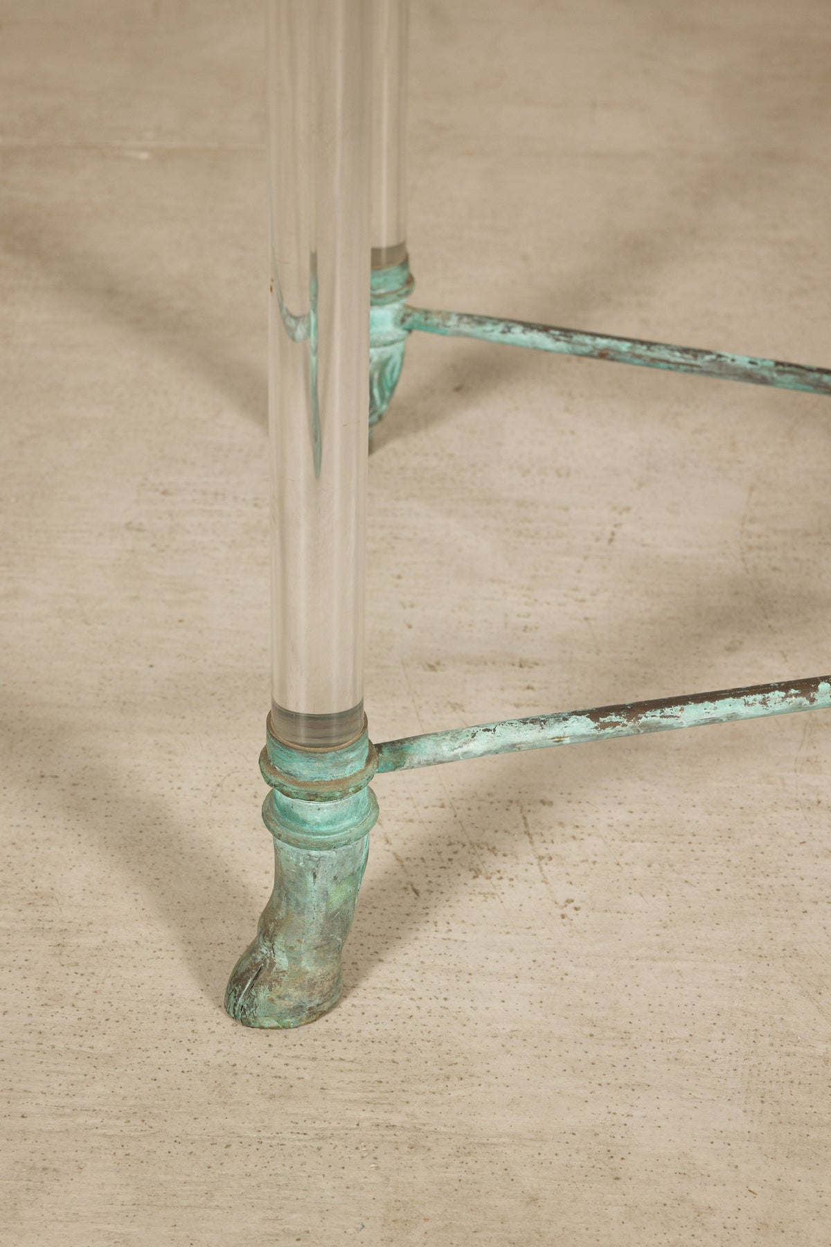 Vintage Empire-Style Bronze and Lucite Console Table Base, top detail