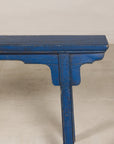 Blue painted wood narrow bench reverse angle