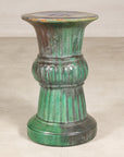 Circa-1900 Vietnamese Green-Glazed Ceramic Garden Pedestal, top detail