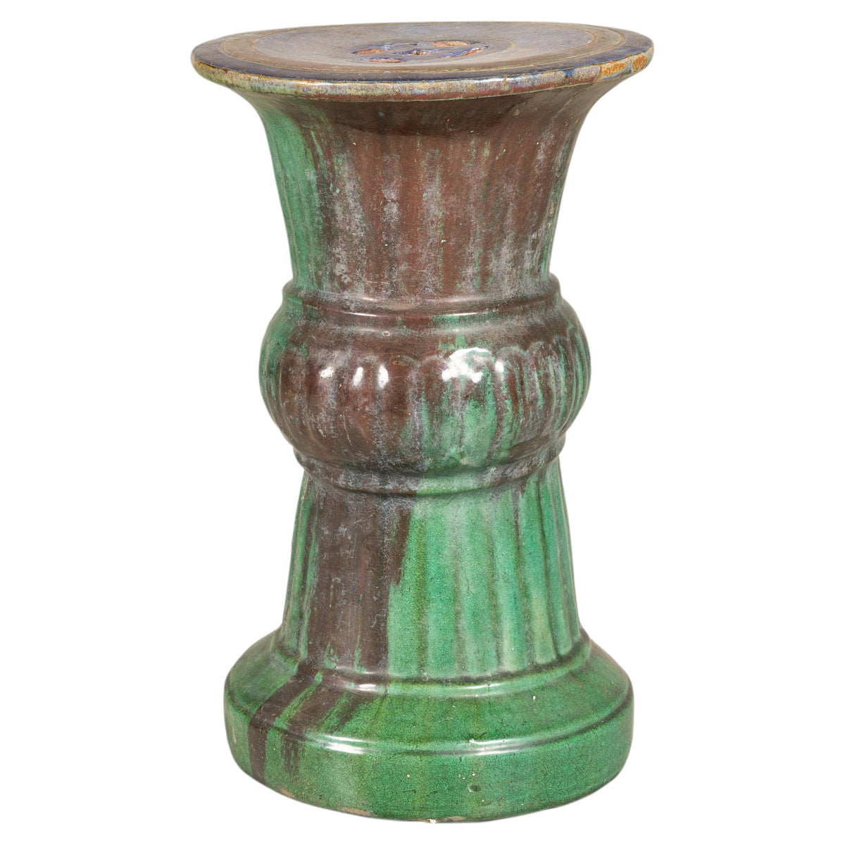 Circa-1900 Vietnamese Green-Glazed Ceramic Garden Pedestal, full object on a white background
