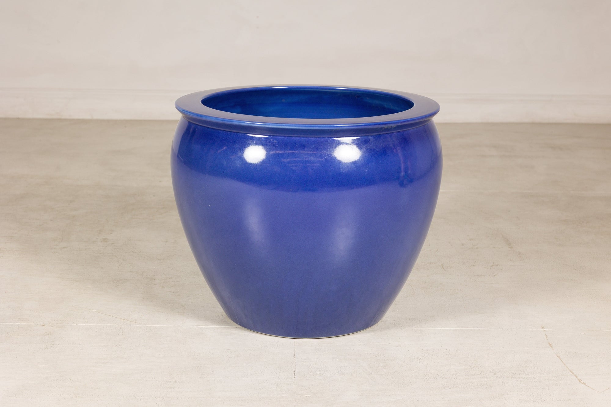 Alternate front view of the cobalt blue glazed ceramic planter