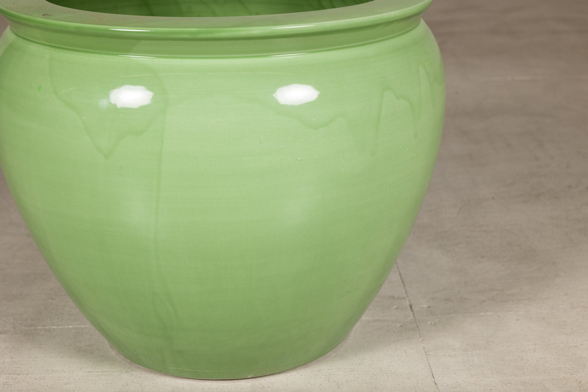 Apple green glazed ceramic planter reverse angle