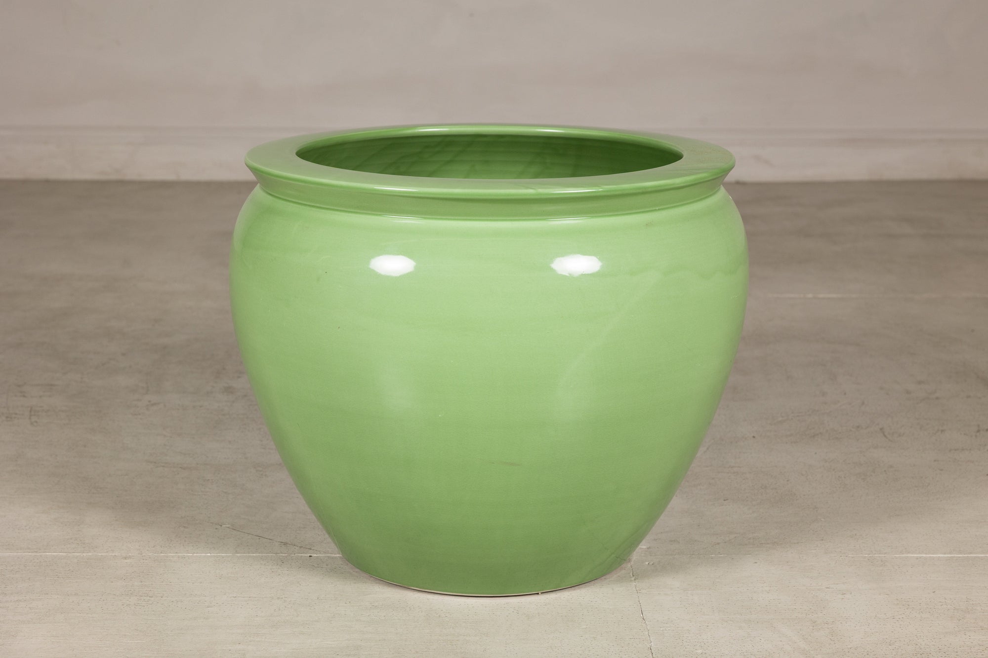 Apple green glazed ceramic planter top view