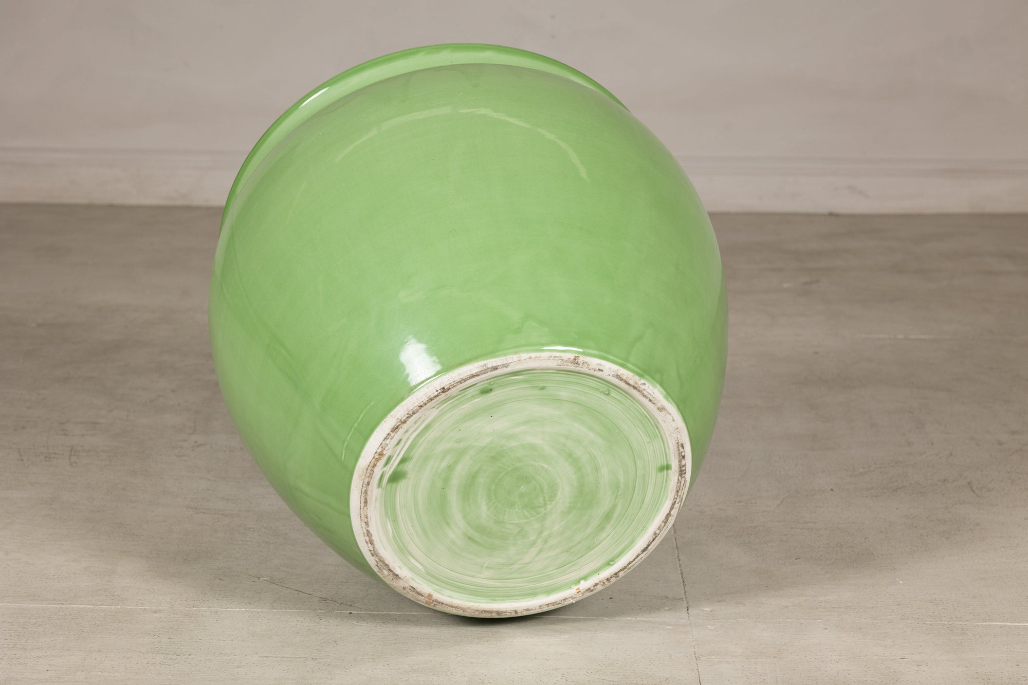 Apple green glazed ceramic planter close-up detail