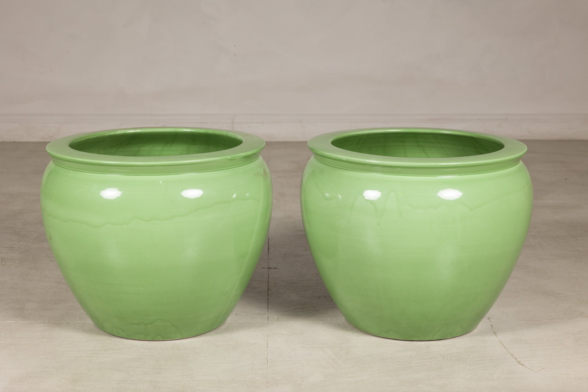 Apple green glazed ceramic planter alternate view
