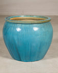 Turquoise glazed stoneware planter top view