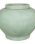 Celadon crackle glazed ginger jar form vase on a white background