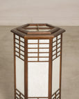 Vintage Japanese Hexagonal Wood and Rice-Paper Table Lamp, surface detail