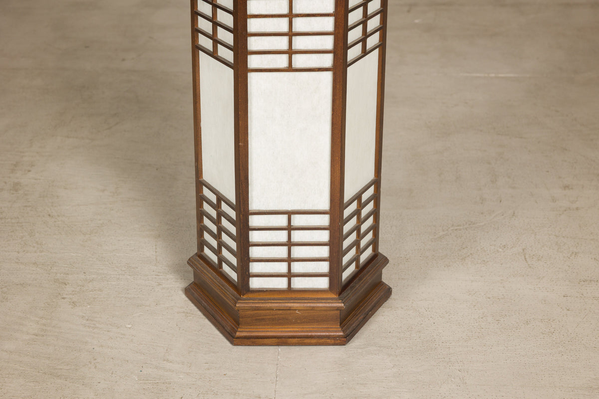 Vintage Japanese Hexagonal Wood and Rice-Paper Table Lamp, construction detail