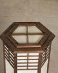Vintage Japanese Hexagonal Wood and Rice-Paper Table Lamp, reverse view