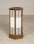 Vintage Japanese Hexagonal Wood and Rice-Paper Table Lamp, close-up detail