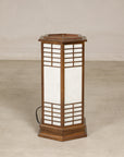 Vintage Japanese Hexagonal Wood and Rice-Paper Table Lamp, base detail