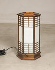 Vintage Japanese Hexagonal Wood and Rice-Paper Table Lamp, top detail