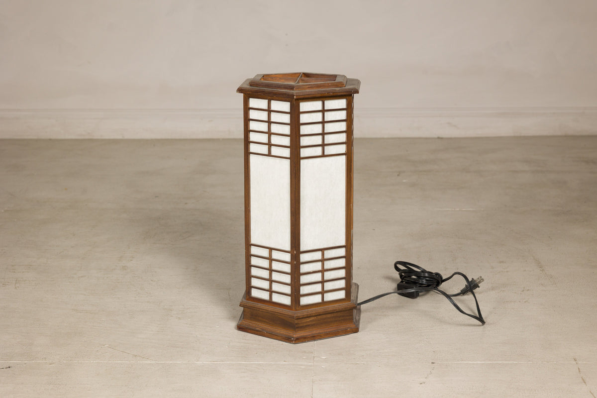 Vintage Japanese Hexagonal Wood and Rice-Paper Table Lamp, additional gallery view 11