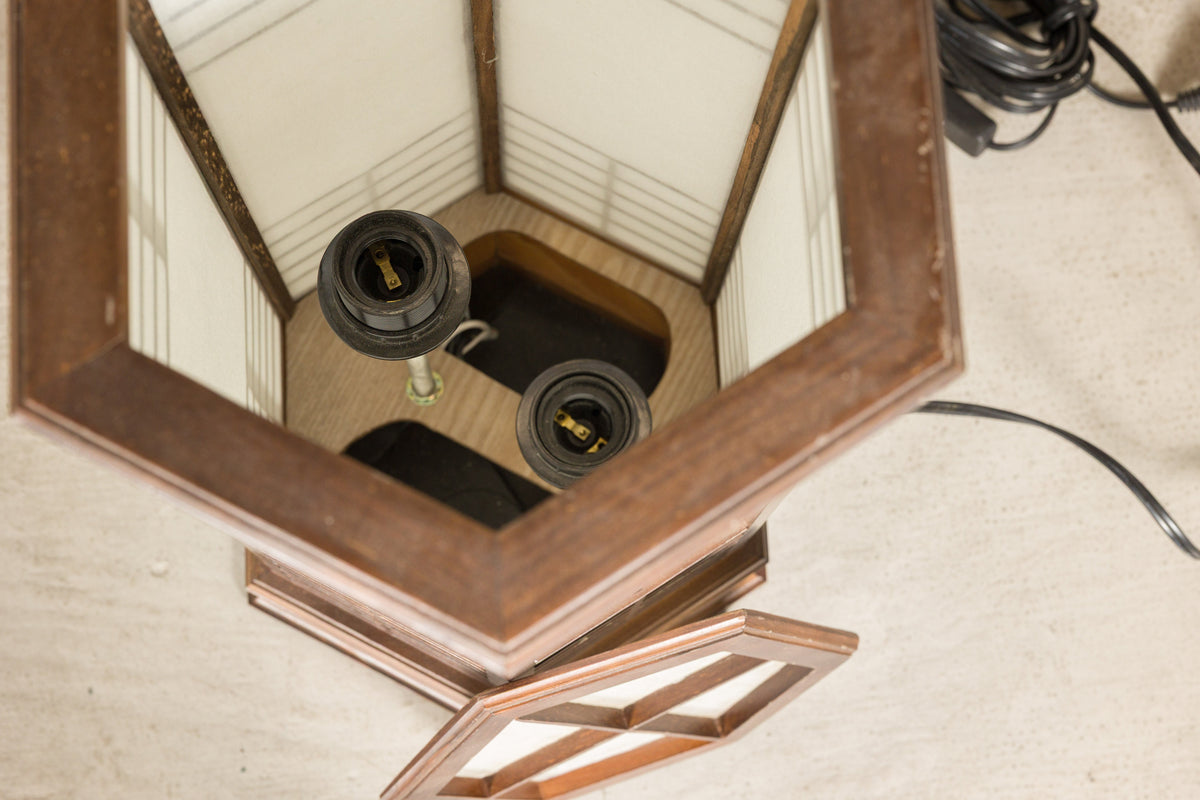 Vintage Japanese Hexagonal Wood and Rice-Paper Table Lamp, additional gallery view 14