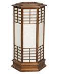 Vintage Japanese Hexagonal Wood and Rice-Paper Table Lamp, full object on a white background