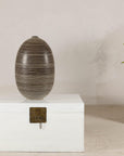 Large Brown-and-Cream Linear-Decorated Artisan Ceramic Vase, full gallery view