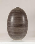 Large Brown-and-Cream Linear-Decorated Artisan Ceramic Vase, side view
