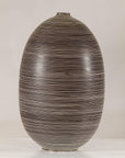 Large Brown-and-Cream Linear-Decorated Artisan Ceramic Vase, close-up detail