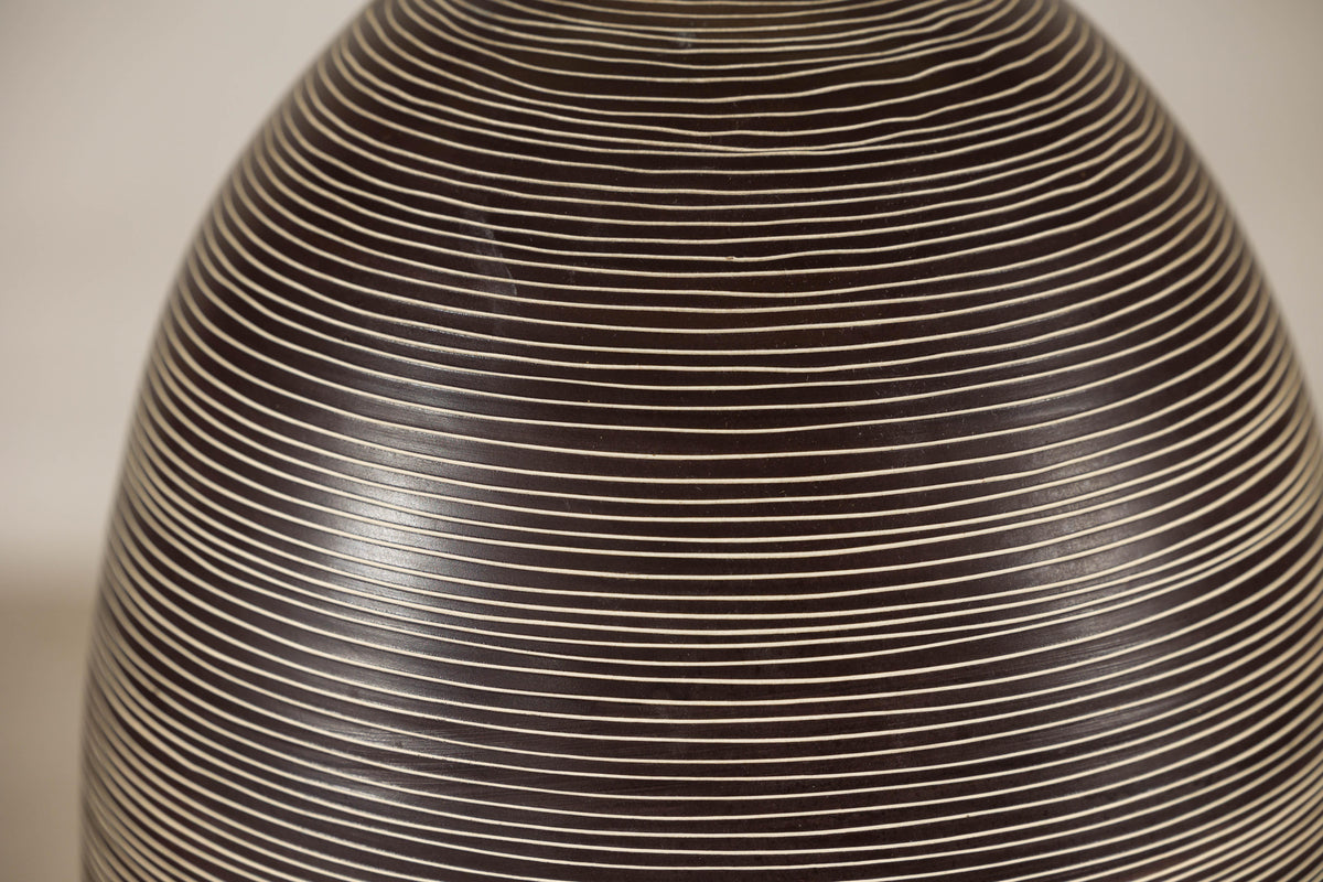 Large Brown-and-Cream Linear-Decorated Artisan Ceramic Vase, additional gallery view 11